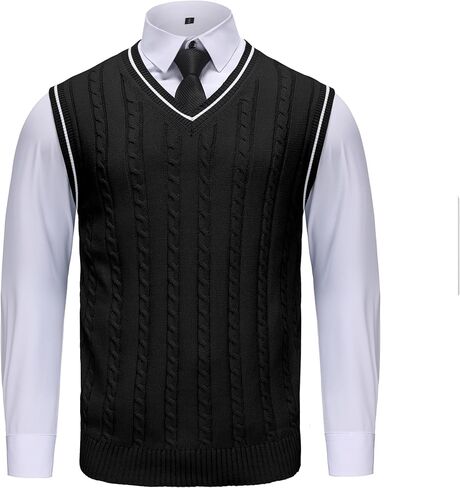 Sweater Vest Men - Men's V Neck Cotton Vest，Pullover Cable Knit Vest for Men Fit Business Casual for Fall Winter Layering in Saudi Arabia