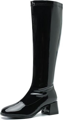 GOGO Boots for Women, Knee High Boots, Mid Block Heel Zipper Boots Ladies Party Dance Shoes in Kuwait