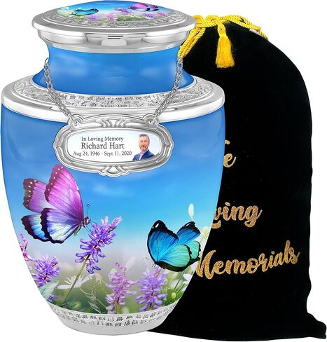 Personalized Medallion Peaceful Butterfly Cremation Urns for Adult Ashes Male Female - 200lbs Burial Urns for Human Ashes - Handcrafted Funeral Decorative Urns for Ashes Adult Male with Velvet Bag in Saudi Arabia