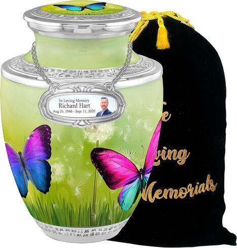 Personalized Medallion Peaceful Butterfly Cremation Urns for Adult Ashes Male Female - 200lbs Burial Urns for Human Ashes - Handcrafted Funeral Decorative Urns for Ashes Adult Male with Velvet Bag in Saudi Arabia
