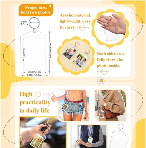 36 Pcs Picture Frame Keychain(3" L x 2" W) Acrylic Clear Rectangle Photo Keychain Blanks in Saudi Arabia