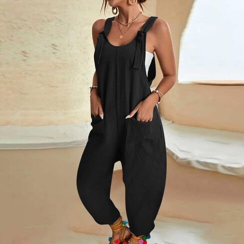 JiXiang Women Overalls Jumpsuits Loose Casual Dressy Sleeveless Baggy Harem Pants Romper Jumpers 2025 Trendy Summer Outfits in Saudi Arabia