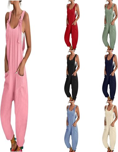 JiXiang Women Overalls Jumpsuits Loose Casual Dressy Sleeveless Baggy Harem Pants Romper Jumpers 2025 Trendy Summer Outfits in Saudi Arabia