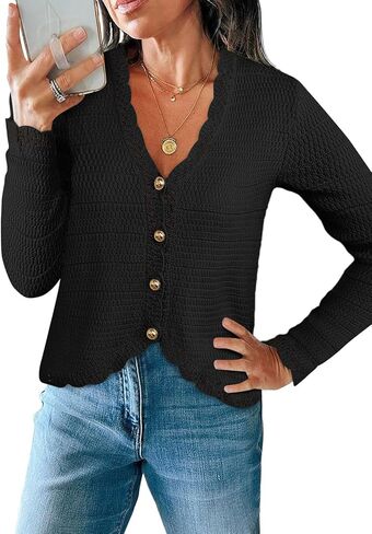 Womens Cardigan Sweaters Trendy Cropped Button Up Long Sleeve V Neck Loose Boho Casual Knit Tops Fall Outfits in Saudi Arabia
