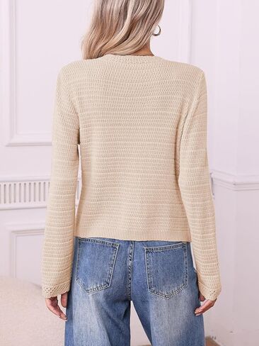 Womens Cardigan Sweaters Trendy Cropped Button Up Long Sleeve V Neck Loose Boho Casual Knit Tops Fall Outfits in Saudi Arabia