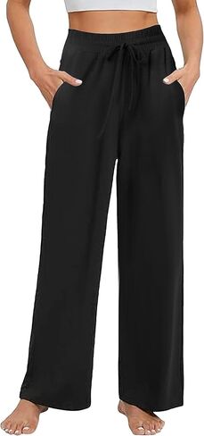 سيمارو المرأة عادية واسعة الساق بيجامة السراويل الناعمة عالية الخصر اليوغا بالازو Sweatpants فضفاضة مريحة صالة السراويل مع جيوب in Kuwait