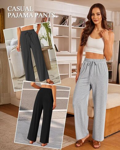 سيمارو المرأة عادية واسعة الساق بيجامة السراويل الناعمة عالية الخصر اليوغا بالازو Sweatpants فضفاضة مريحة صالة السراويل مع جيوب in Kuwait