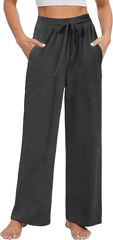 سيمارو المرأة عادية واسعة الساق بيجامة السراويل الناعمة عالية الخصر اليوغا بالازو Sweatpants فضفاضة مريحة صالة السراويل مع جيوب in Kuwait