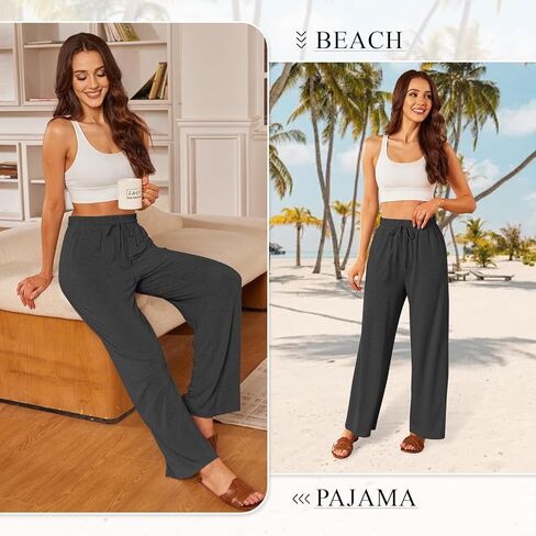 سيمارو المرأة عادية واسعة الساق بيجامة السراويل الناعمة عالية الخصر اليوغا بالازو Sweatpants فضفاضة مريحة صالة السراويل مع جيوب in Kuwait