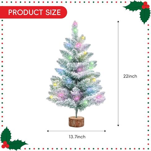 شجرة عيد الميلاد الاصطناعية بطول 2 قدم مع أضواء شجرة عيد الميلاد الخضراء على الطاولة مع حامل خشبي مضاء بالبطارية تعمل بالثلج شجرة صنوبر صغيرة لعيد الميلاد للديكور الداخلي والخارجي لقضاء العطلات في المنزل in Kuwait