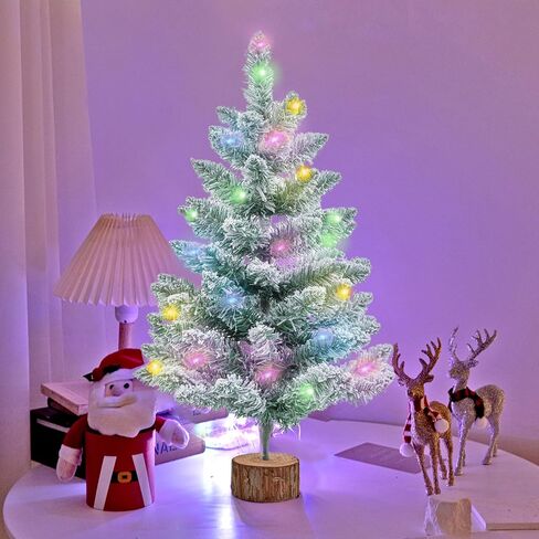 شجرة عيد الميلاد الاصطناعية بطول 2 قدم مع أضواء شجرة عيد الميلاد الخضراء على الطاولة مع حامل خشبي مضاء بالبطارية تعمل بالثلج شجرة صنوبر صغيرة لعيد الميلاد للديكور الداخلي والخارجي لقضاء العطلات في المنزل in Kuwait
