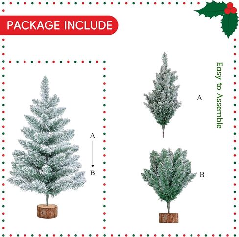 شجرة عيد الميلاد الاصطناعية بطول 2 قدم مع أضواء شجرة عيد الميلاد الخضراء على الطاولة مع حامل خشبي مضاء بالبطارية تعمل بالثلج شجرة صنوبر صغيرة لعيد الميلاد للديكور الداخلي والخارجي لقضاء العطلات في المنزل in Kuwait