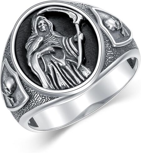Santa Muerte Ring for Men Size 9/10/11 In 925 Sterling Silver Goth Grim Reaper Skull Signet Ring Jewelry in Saudi Arabia