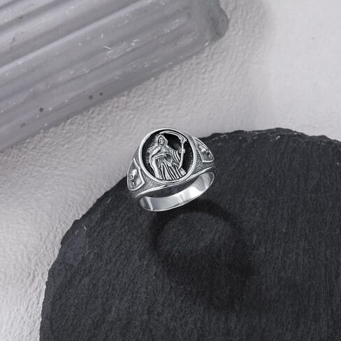 Santa Muerte Ring for Men Size 9/10/11 In 925 Sterling Silver Goth Grim Reaper Skull Signet Ring Jewelry in Saudi Arabia