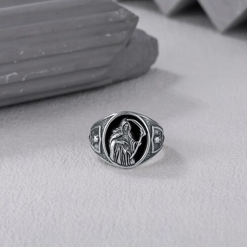 Santa Muerte Ring for Men Size 9/10/11 In 925 Sterling Silver Goth Grim Reaper Skull Signet Ring Jewelry in Saudi Arabia