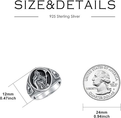 Santa Muerte Ring for Men Size 9/10/11 In 925 Sterling Silver Goth Grim Reaper Skull Signet Ring Jewelry in Saudi Arabia