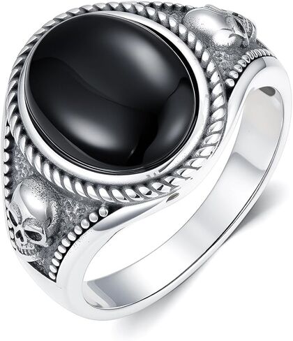 Black Onyx Skull Rings for Men 925 Sterling Silver Gothic Vintage Oval Black Onyx Gemstone Skull Ring Jewelry Gifts for Father in Saudi Arabia