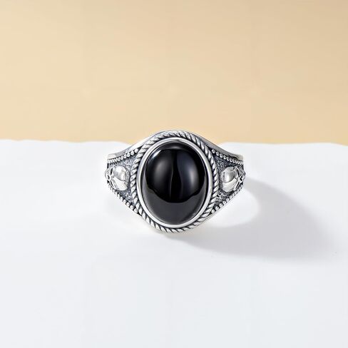 Black Onyx Skull Rings for Men 925 Sterling Silver Gothic Vintage Oval Black Onyx Gemstone Skull Ring Jewelry Gifts for Father in Saudi Arabia