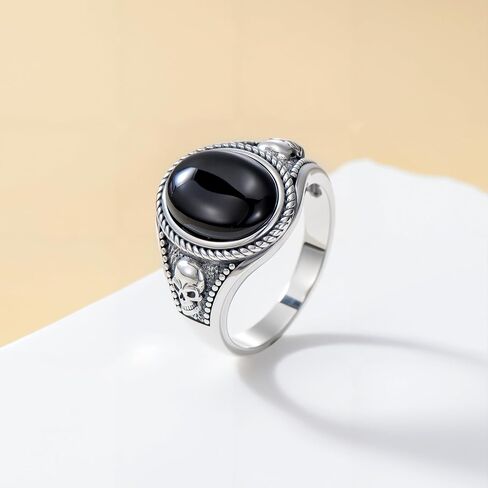 Black Onyx Skull Rings for Men 925 Sterling Silver Gothic Vintage Oval Black Onyx Gemstone Skull Ring Jewelry Gifts for Father in Saudi Arabia