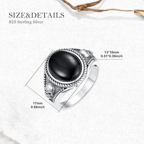 Black Onyx Skull Rings for Men 925 Sterling Silver Gothic Vintage Oval Black Onyx Gemstone Skull Ring Jewelry Gifts for Father in Saudi Arabia