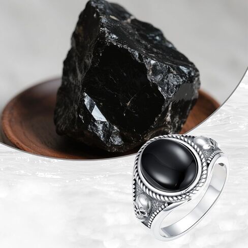 Black Onyx Skull Rings for Men 925 Sterling Silver Gothic Vintage Oval Black Onyx Gemstone Skull Ring Jewelry Gifts for Father in Saudi Arabia