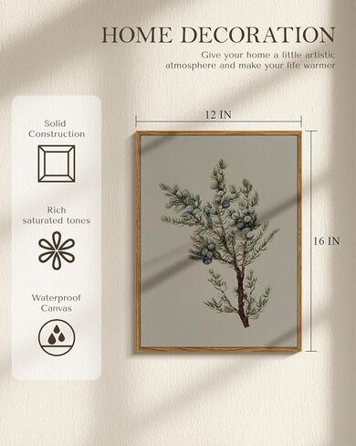 خمر العرعر التوت قماش طباعة مؤطرة جدار الفن، 12x16 نبات العرعر التوت النبات التوضيح العمل الفني، ريفي مزرعة عيد الميلاد ديكور الشتاء لغرفة المعيشة غرفة نوم مدخل المطبخ in Kuwait