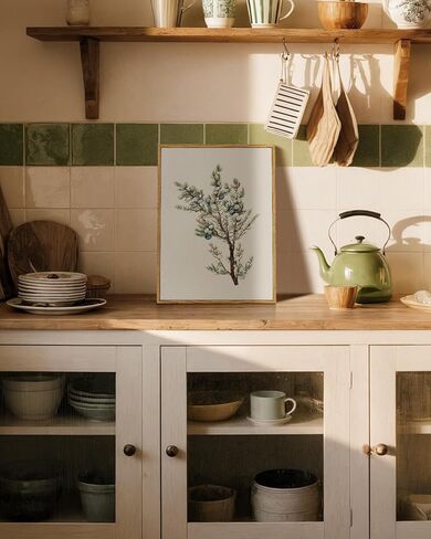 خمر العرعر التوت قماش طباعة مؤطرة جدار الفن، 12x16 نبات العرعر التوت النبات التوضيح العمل الفني، ريفي مزرعة عيد الميلاد ديكور الشتاء لغرفة المعيشة غرفة نوم مدخل المطبخ in Kuwait