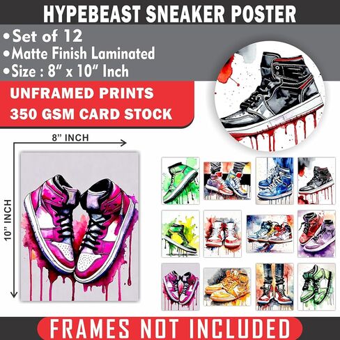 FLORIXA 12Pcs Hypebeast Sneaker Wall Art Prints – 8x10 UNFRAMED Cool Sneakerhead Posters for Teen Boys Men Cave Gym Room Office Decor – Stacked Shoebox Air Shoes Streetwear Aesthetic Room Artwork in Saudi Arabia