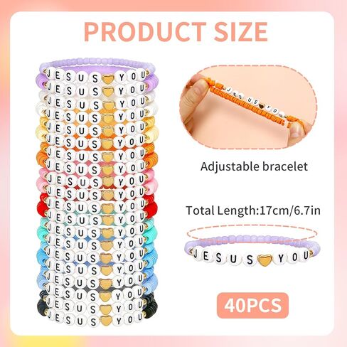 40 Pcs Jesus Loves You Bracelets for Women, Stretch Stackable Elastic Layering Christian Friendship Bracelet, Bible Verse Religious Jewelry for Women Xmas Gifts in Saudi Arabia