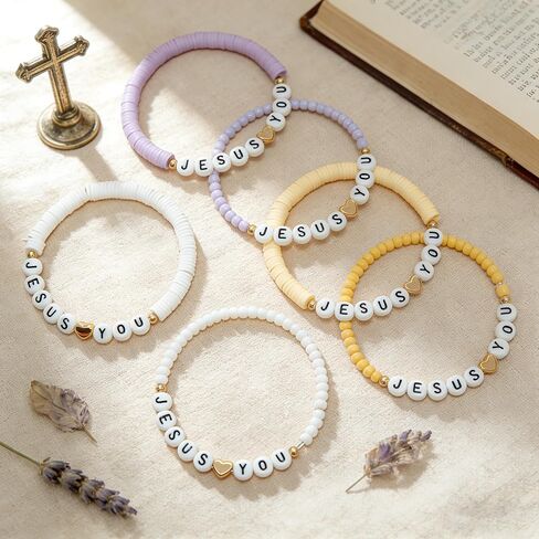 40 Pcs Jesus Loves You Bracelets for Women, Stretch Stackable Elastic Layering Christian Friendship Bracelet, Bible Verse Religious Jewelry for Women Xmas Gifts in Saudi Arabia