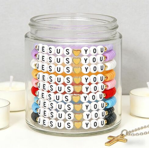 40 Pcs Jesus Loves You Bracelets for Women, Stretch Stackable Elastic Layering Christian Friendship Bracelet, Bible Verse Religious Jewelry for Women Xmas Gifts in Saudi Arabia