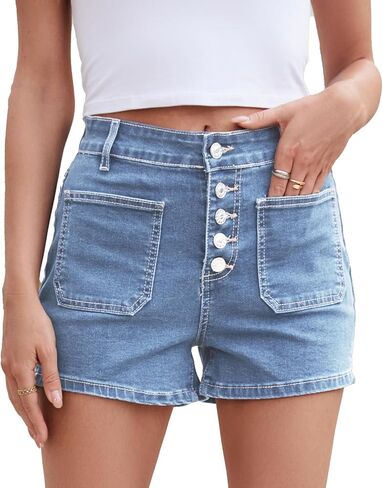 Denim Shorts for Women High Waisted Stretchy Buttoned Womens Jean Shorts in Saudi Arabia