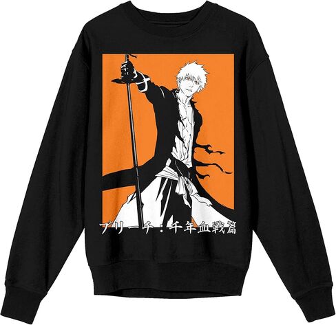 سترة Bioworld Bleach 100 Year Blood War Ichigo على خلفية برتقالية ورقبة دائرية وأكمام طويلة سوداء للبالغين in Saudi Arabia