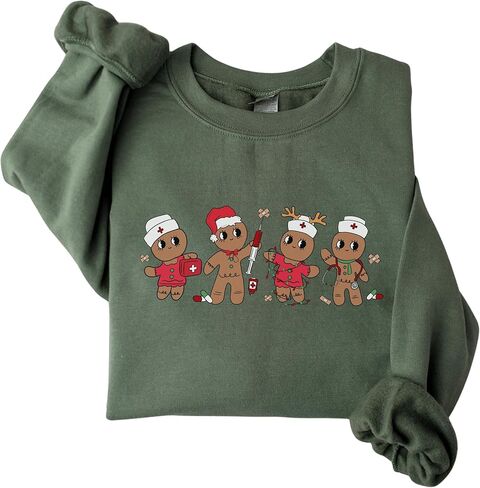 Nurse Christmas Sweatshirt, Gingerbread Nurse Shirt, Cute Medical Holiday Shirt, RN, Funny Nurse Crewneck White in Saudi Arabia