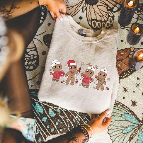 Nurse Christmas Sweatshirt, Gingerbread Nurse Shirt, Cute Medical Holiday Shirt, RN, Funny Nurse Crewneck White in Saudi Arabia