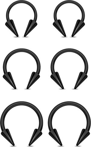 OUFER 16G Lip Rings Snake Bites Lip Piercing Jewelry, 6PCS 8/10/12MM Horseshoe Long Spike Labret Rings, 316L Surgical Steel Septum Conch Piercing Jewelry in Saudi Arabia