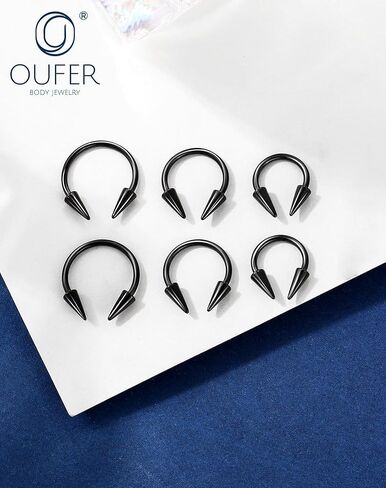 OUFER 16G Lip Rings Snake Bites Lip Piercing Jewelry, 6PCS 8/10/12MM Horseshoe Long Spike Labret Rings, 316L Surgical Steel Septum Conch Piercing Jewelry in Kuwait