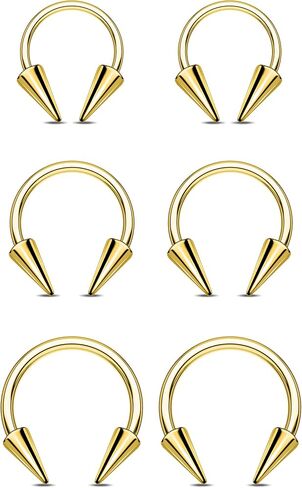 OUFER 16G Lip Rings Snake Bites Lip Piercing Jewelry, 6PCS 8/10/12MM Horseshoe Long Spike Labret Rings, 316L Surgical Steel Septum Conch Piercing Jewelry in Kuwait