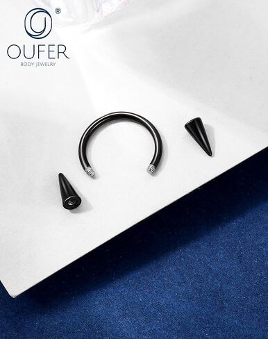 OUFER 16G Lip Rings Snake Bites Lip Piercing Jewelry, 6PCS 8/10/12MM Horseshoe Long Spike Labret Rings, 316L Surgical Steel Septum Conch Piercing Jewelry in Kuwait
