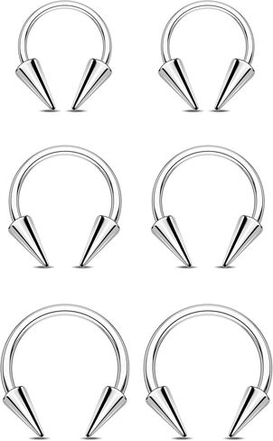 OUFER 16G Lip Rings Snake Bites Lip Piercing Jewelry, 6PCS 8/10/12MM Horseshoe Long Spike Labret Rings, 316L Surgical Steel Septum Conch Piercing Jewelry in Kuwait
