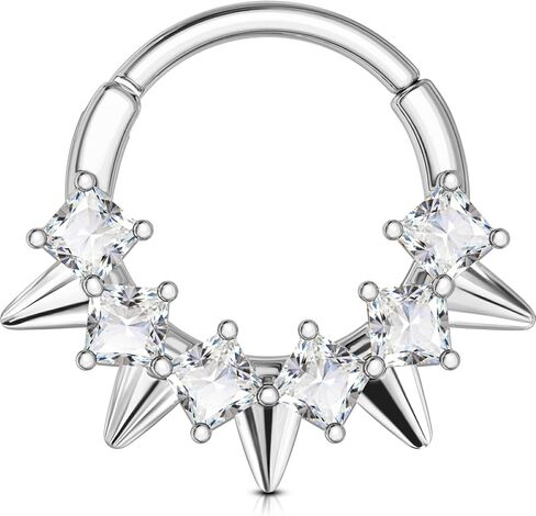 OUFER Septum Piercing Jewelry 316L Surgical Steel Septum Rings 16G 8/10MM Square Clear CZ Hinged Segment Daith Piercing Jewelry, Daith Helix Rook Earrings For Women Men in Saudi Arabia