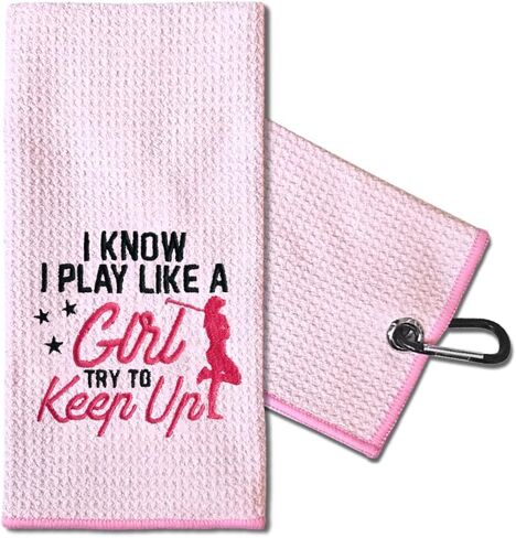 TOUNER Hole in One Embroidered Golf Towels for Golf Bags with Clip, Funny Pink Golf Towel Gifts for Aunt Sister Girlfriend Daughter, Golf Accessories for Women Golf Fan, Mother's Day Birthday Gifts in Kuwait