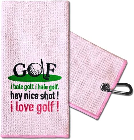 TOUNER Hole in One Embroidered Golf Towels for Golf Bags with Clip, Funny Pink Golf Towel Gifts for Aunt Sister Girlfriend Daughter, Golf Accessories for Women Golf Fan, Mother's Day Birthday Gifts in Kuwait
