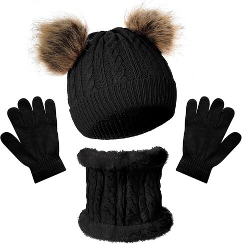 Yolyoo 3 Pack Fashion Winter Beanie Hat Scarf Gloves Set for Kids,Knit Pompom Toddler Hats Neck Warmer Gloves for Girls Boys in Saudi Arabia