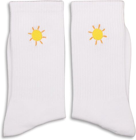 Cute Weather Embroidered Socks,White Crew Socks for Men Women,Birthday Fathers Day Christmas Gifts,Meteorology Gifts. in Saudi Arabia