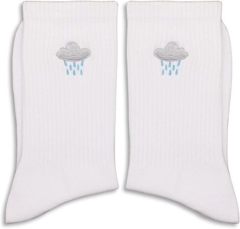 Cute Weather Embroidered Socks,White Crew Socks for Men Women,Birthday Fathers Day Christmas Gifts,Meteorology Gifts. in Saudi Arabia