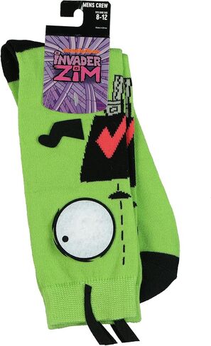 جوارب Invader Zim للرجال بتصميم GIR ثلاثي الأبعاد، جوارب دائرية لمنتصف الساق، زوج واحد يناسب مقاس الحذاء 8-12 in Kuwait