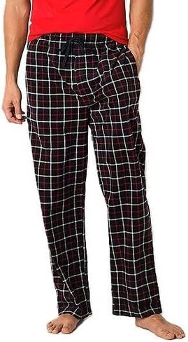 Plaid Flannel Pajama Pants for Men, Black and Red Checkered Pattern Large in Saudi Arabia