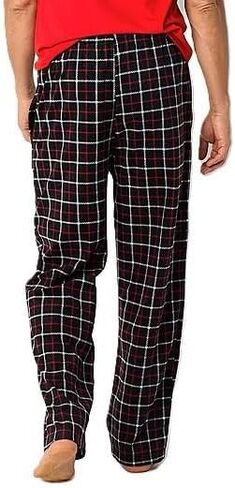 Plaid Flannel Pajama Pants for Men, Black and Red Checkered Pattern Large in Saudi Arabia