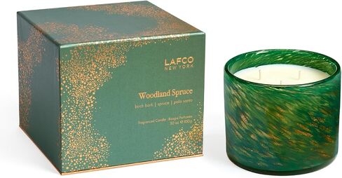 شمعة LAFCO New York Holiday ذات 3 فتيل، شجرة التنوب الخشبية - 30 أونصة - وقت حرق 120 ساعة - وعاء زجاجي منفوخ يدويًا قابل لإعادة الاستخدام - صنع في الولايات المتحدة الأمريكية in Saudi Arabia